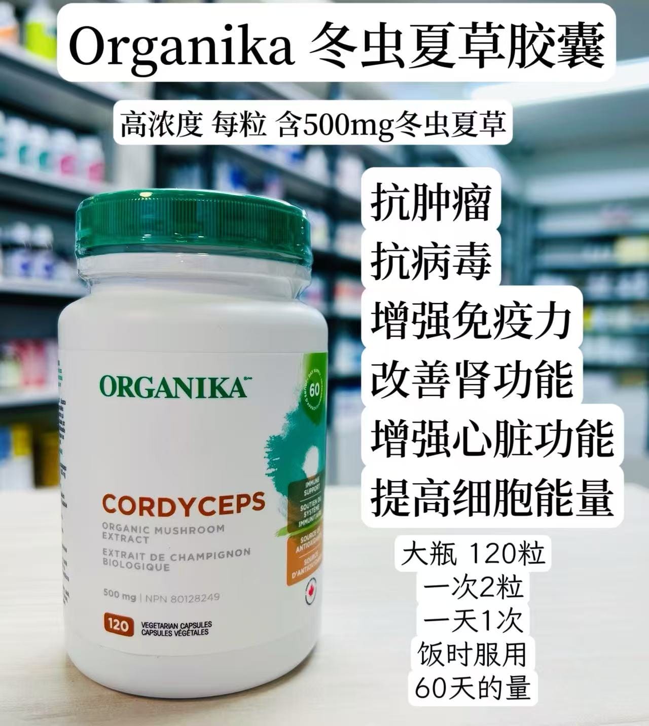 Organika沃华泰康 冬虫夏草精华胶囊 帮助术后恢复 提升免疫体力 120粒